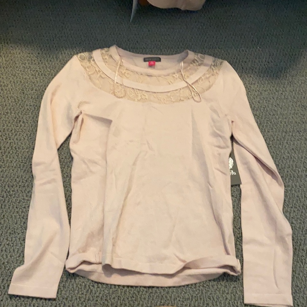 NWT Vince Camuto pink sweater w/ lace panel